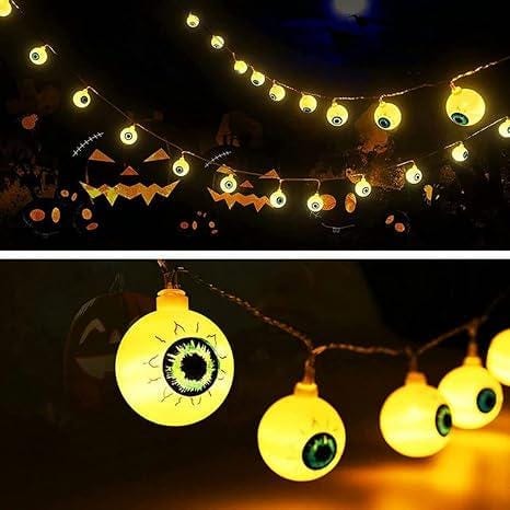 Williamsmugstore Halloween Lights String 1.5m 10 LED 3D Horror Eyeball Lights Decoration USB/Battery Powered for Party Patio Indoor Outdoor