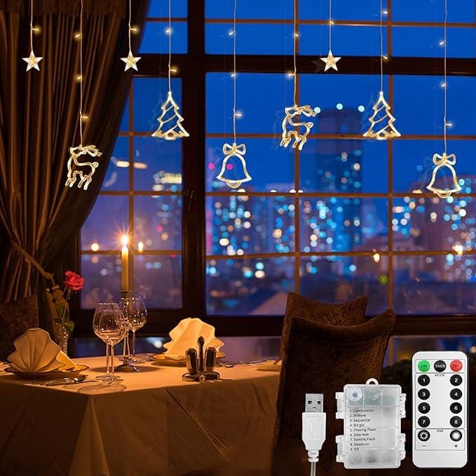 Williamsmugstore LED String Light Christmas Curtain Light 3.5M Waterproof Fairy Light String Christmas Window Lights 8 Modes decoration USB+Battery Box