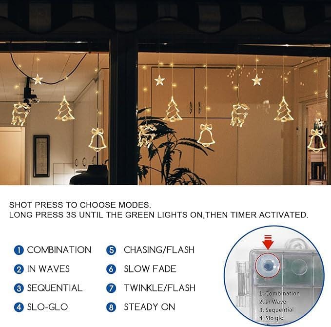 Williamsmugstore LED String Light Christmas Curtain Light 3.5M Waterproof Fairy Light String Christmas Window Lights 8 Modes decoration USB+Battery Box