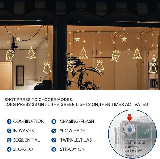 Williamsmugstore LED String Light Christmas Curtain Light 3.5M Waterproof Fairy Light String Christmas Window Lights 8 Modes decoration USB+Battery Box