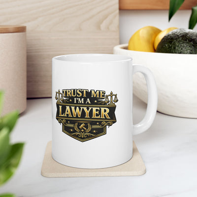 Lawyer Coffee Mug - Trust Me I’m a Lawyer Scales Emblem Ceramic Mug (11oz)