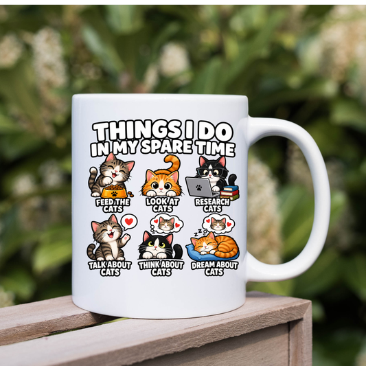 williamsmugstore Mugs Things I Do In My Spare Time Cat Lover Mug – Funny Cat Mom Giftt