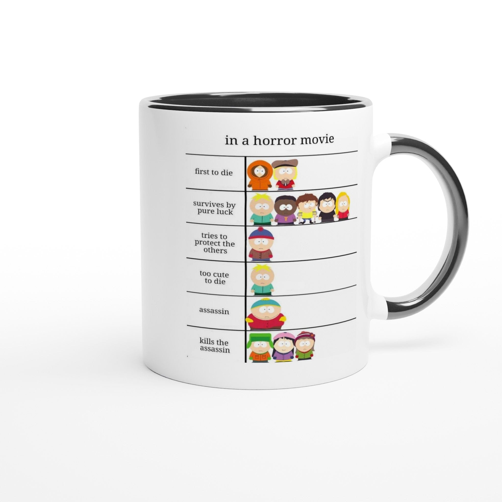 Williamsmugstore Print Material southpark  -in a horror movie ,handmade southpark mug,southpark gifts,cartman mug,90s cartoon mug,southpark cup gift - White 11oz Ceramic Mug with Color Inside