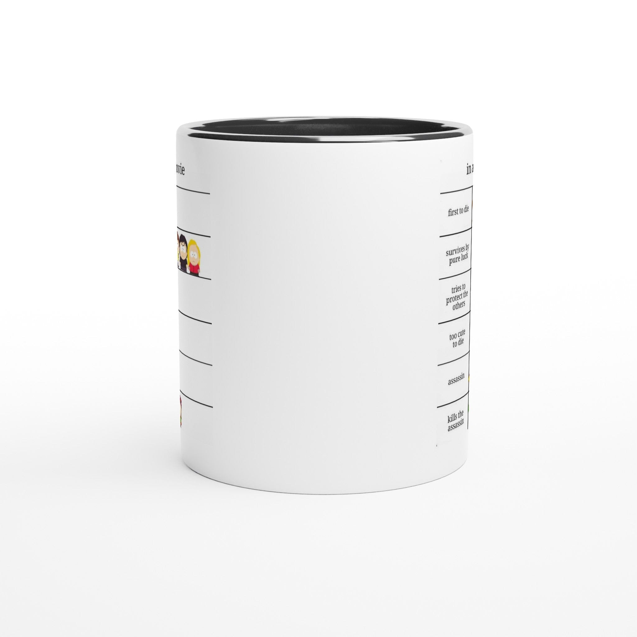 Williamsmugstore Print Material southpark  -in a horror movie ,handmade southpark mug,southpark gifts,cartman mug,90s cartoon mug,southpark cup gift - White 11oz Ceramic Mug with Color Inside