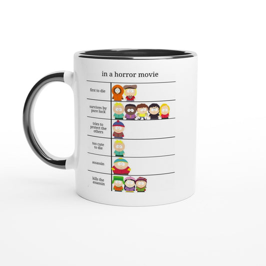 Williamsmugstore Print Material southpark  -in a horror movie ,handmade southpark mug,southpark gifts,cartman mug,90s cartoon mug,southpark cup gift - White 11oz Ceramic Mug with Color Inside