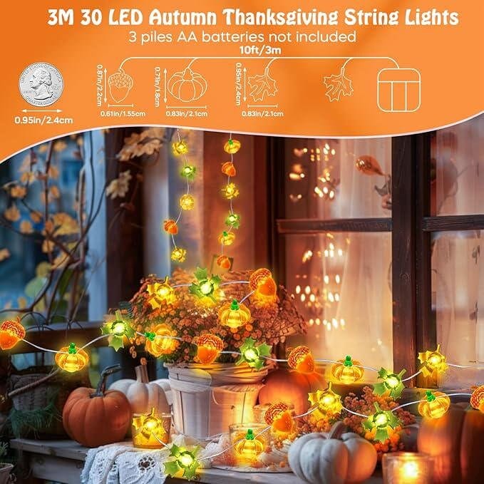 Williamsmugstore Thanksgiving Pumpkin String Lights, maple pumpkin lights ,halloween Fall Decorations for Home,Fall Thanksgiving  for Indoor/outdoor Decor