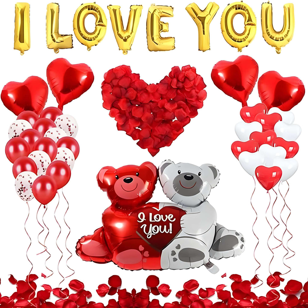 Williamsmugstore Valentine&#39;s Day Balloon Decorations,Heart Balloons with 1000PCS Rose Petals Love Heart Foil Balloon Decoration Love-Bear for Engagement