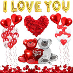 Williamsmugstore Valentine&#39;s Day Balloon Decorations,Heart Balloons with 1000PCS Rose Petals Love Heart Foil Balloon Decoration Love-Bear for Engagement