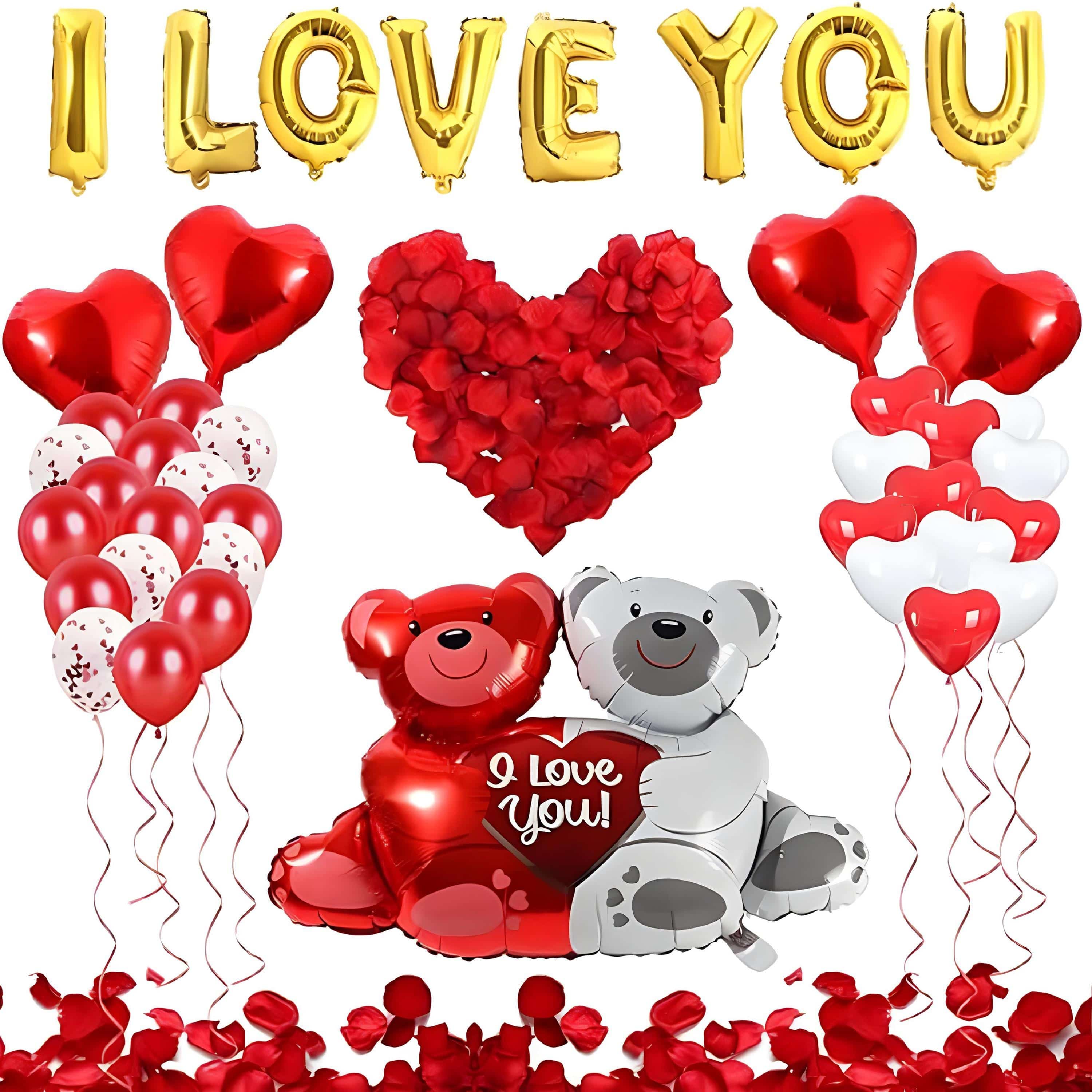 Williamsmugstore Valentine&#39;s Day Balloon Decorations,Heart Balloons with 1000PCS Rose Petals Love Heart Foil Balloon Decoration Love-Bear for Engagement
