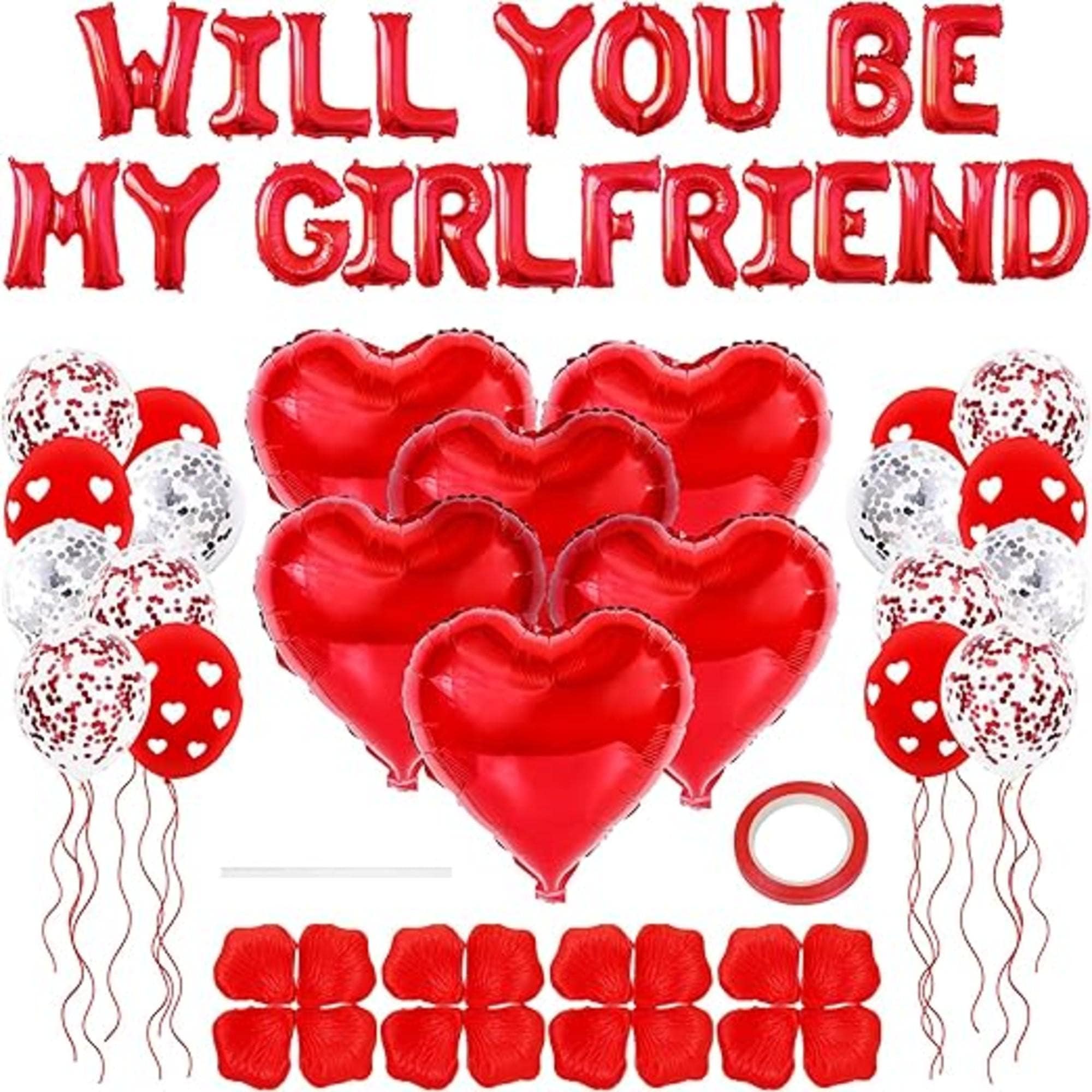Williamsmugstore Will You Be My Girlfriend Balloons and Petals Valentine&#39;S Day Balloon Decorations Red Lovetals for Confession Proposal Supplies