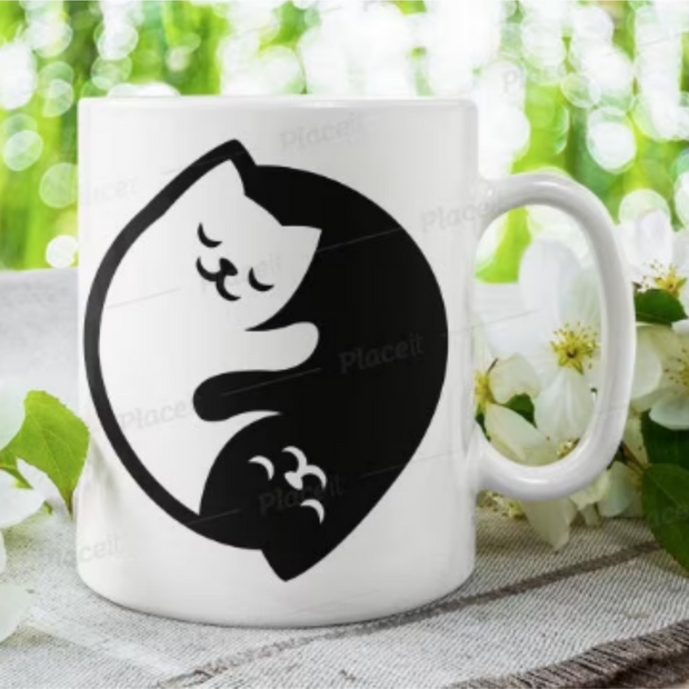 ying yang cat white  mug ,