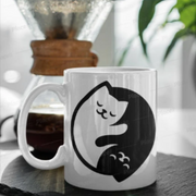 ying yang cat white  mug ,