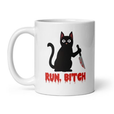 run bitch black cat coffee mug
