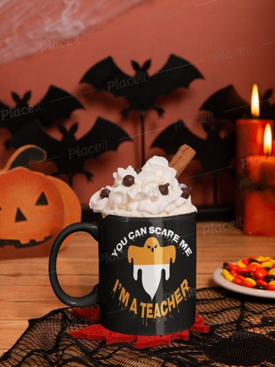 you can scare me im a teacher -funny halloween teacher gift ,fall mug ,halloween coffee mug