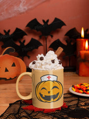 scary nurse pumpkin face -halloween pumpkin mug ,halloween pumpkin nurse   ceramic pumpkin mug  ,halloween gift