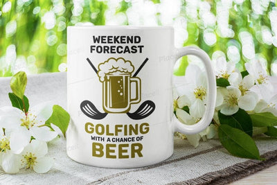 weekend forecast golfing with a Chance of beer,golfing dad gift -dads fathers day golf,beer mug quote