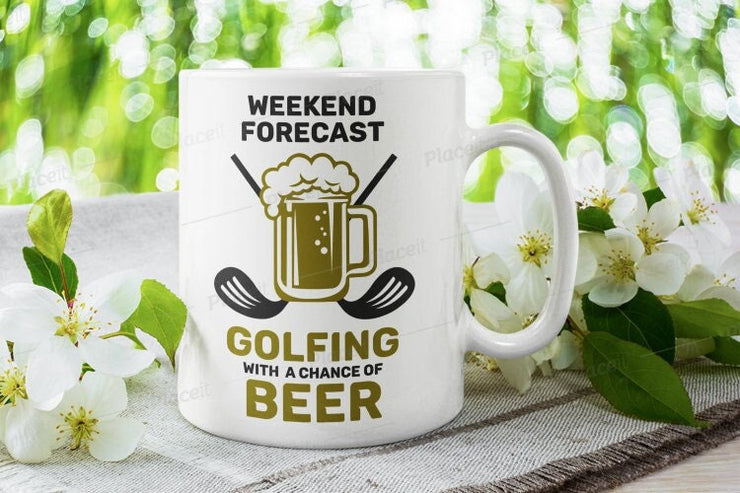 weekend forecast golfing with a Chance of beer,golfing dad gift -dads fathers day golf,beer mug quote