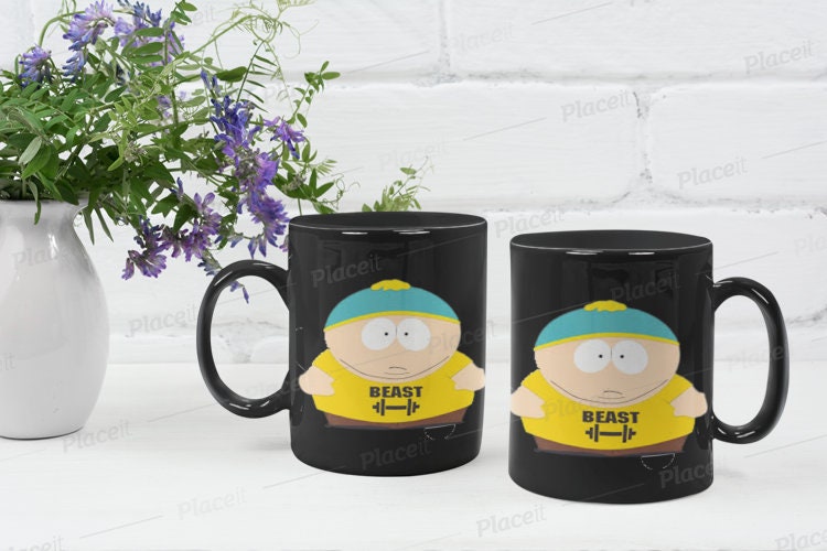 southpark  cartman wearing  beast t shirt  ,90s animated cartoon ,southpark mug gift,11oz coffee mug, southpark cup
