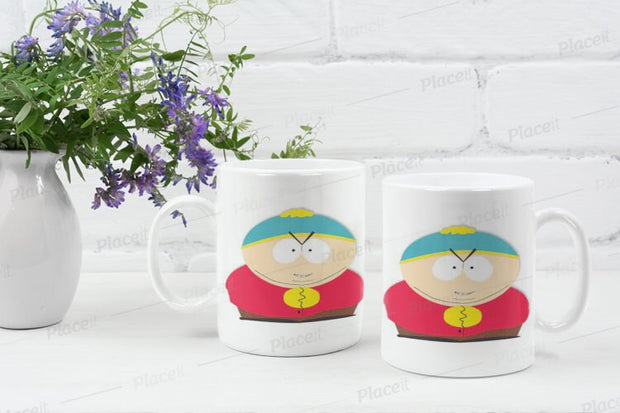 southpark eric cartman rubbing hands ,white ceramic cartman mug gift, 90s animated cartoon ,southpark gift idea