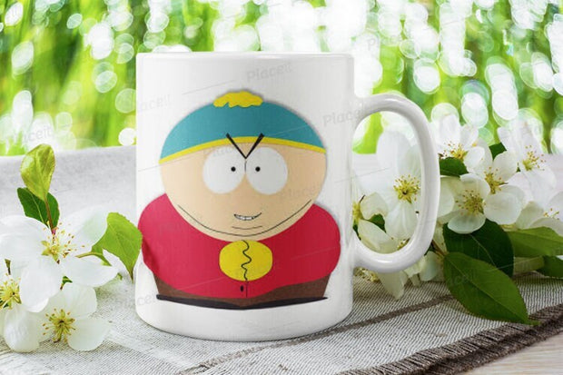 southpark eric cartman rubbing hands ,white ceramic cartman mug gift, 90s animated cartoon ,southpark gift idea