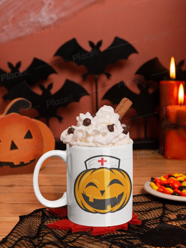 scary nurse pumpkin face -halloween pumpkin mug ,halloween pumpkin nurse   ceramic pumpkin mug  ,halloween gift