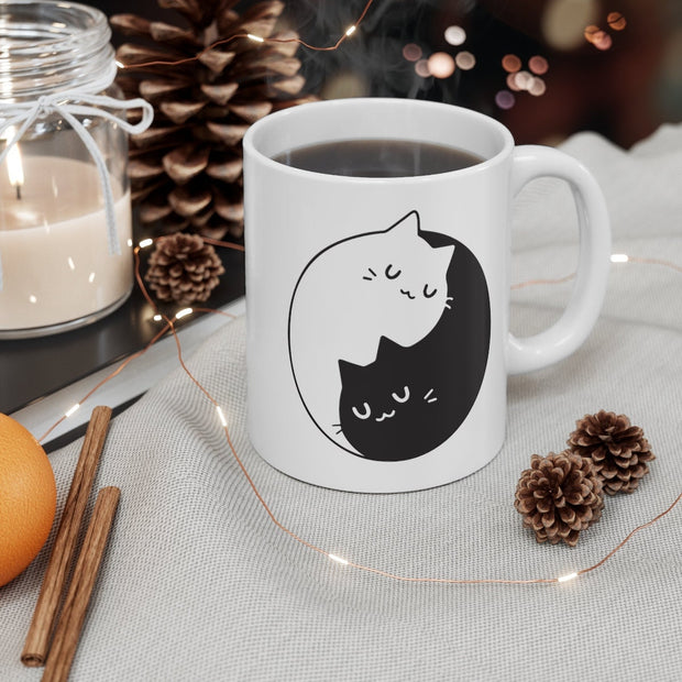 ying yang cat white  mug ,