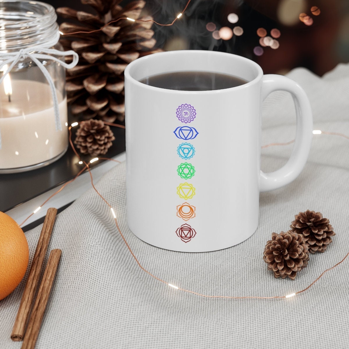 yoga chakra mug ,yoga lover gift, severn colours of chakras mug ,spiritual mug ,meditation mug