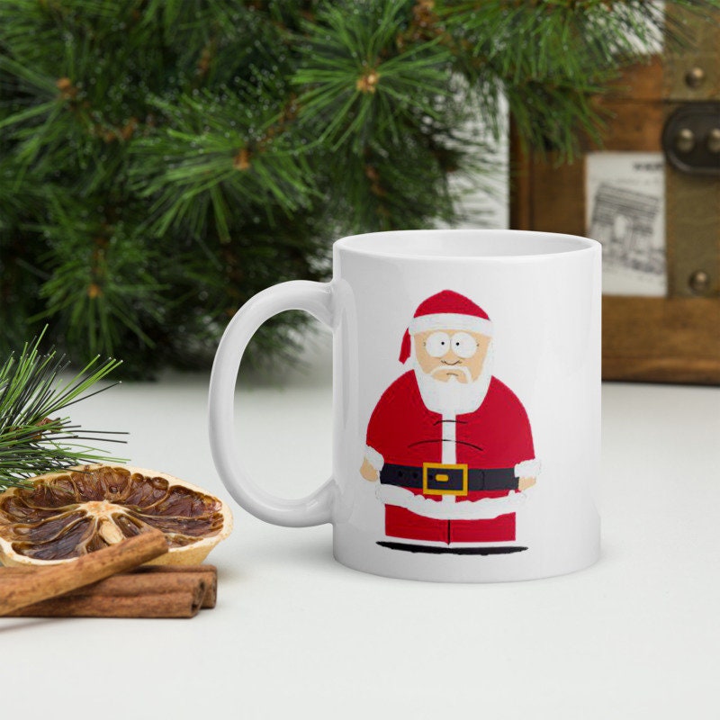 santa in southpark , handmade ceramic southpark mug