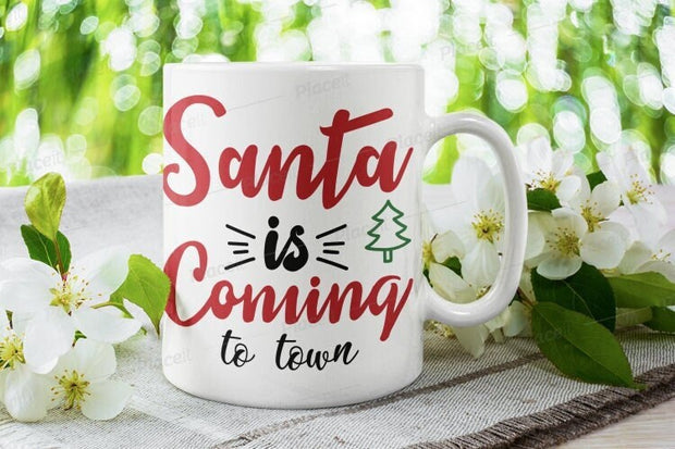 Santa's Coming To Town Christmas Mug, hot chocolate coffee  mug, white Ceramic Mug 11oz,christmas mug gift