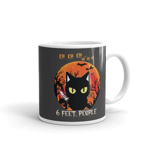 stay 6 feet back,black cat mug ,scary black cat,social distancing black cat