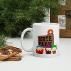 southpark crew next to signpost , southpark , handmade ceramic southpark mug,90s animated cartoon,southpark gift