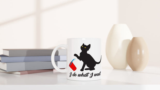 i do what i want cat , Funny cat mug,black cat knocking over bucket,gift for her/cat lovers