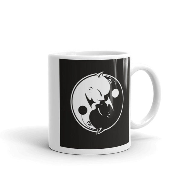 ying yang moggy   white mug ,ying yang black white gift,white ceramic mug ,yoga spiritual  coffee mug