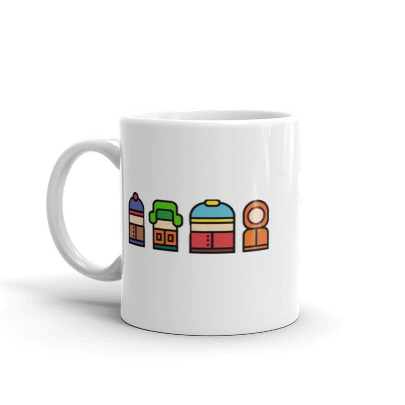 southpark gang in pixel format -southpark gifts,handmade southpark mug,southpark gifts, eric cop cartman mug,90s cartoon mug