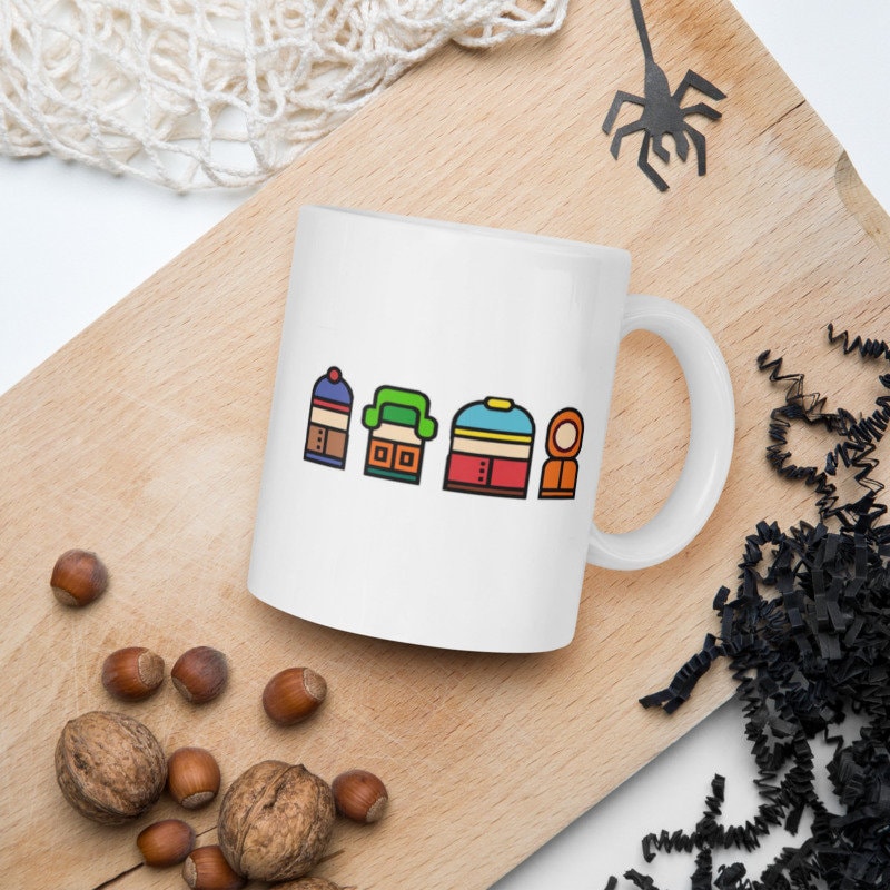 southpark gang in pixel format -southpark gifts,handmade southpark mug,southpark gifts, eric cop cartman mug,90s cartoon mug