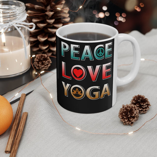 peace love yoga mug  ,yoga lover gift,yoga typographgy ,spiritual mug ,meditation mug