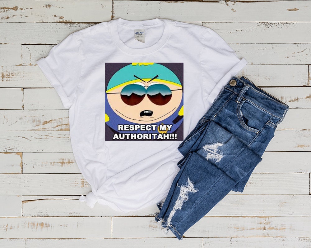 eric cartman - respect my authoritah  t shirt  , southpark t shirt , animated cartoon,90s t shirt ,gift for fans of southpark