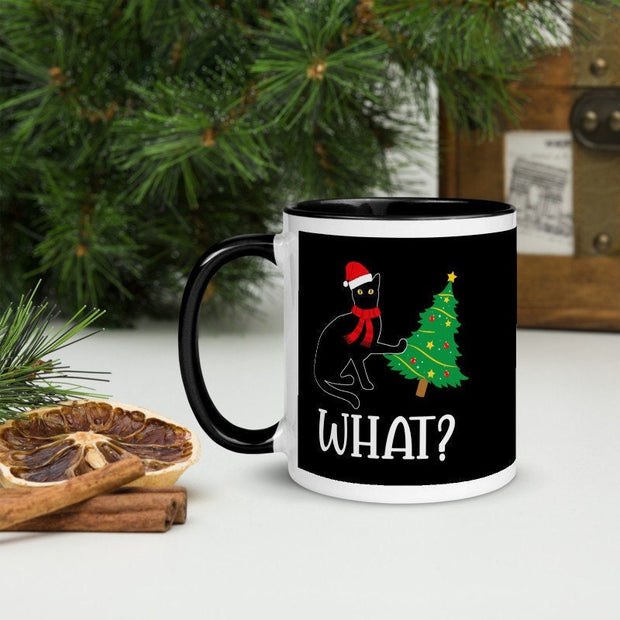 What Cat Christmas coffee mug, cat What? Black cat funny gift