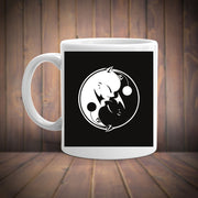 ying yang moggy   white mug ,ying yang black white gift,white ceramic mug ,yoga spiritual  coffee mug