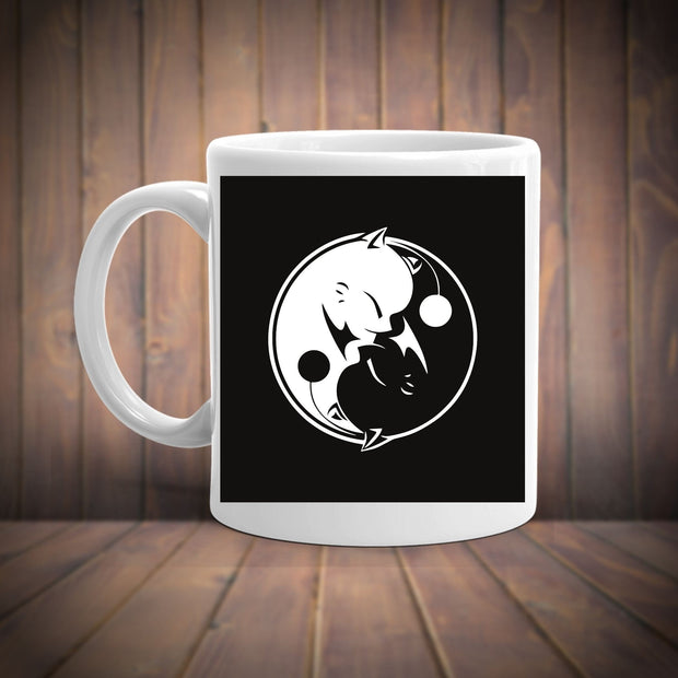 ying yang moggy   white mug ,ying yang black white gift,white ceramic mug ,yoga spiritual  coffee mug