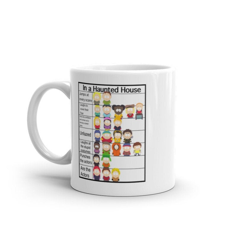 southpark in a haunted house meme  ,handmade southpark mug,southpark gifts,cartman mug,90s cartoon mug,southpark cup gift