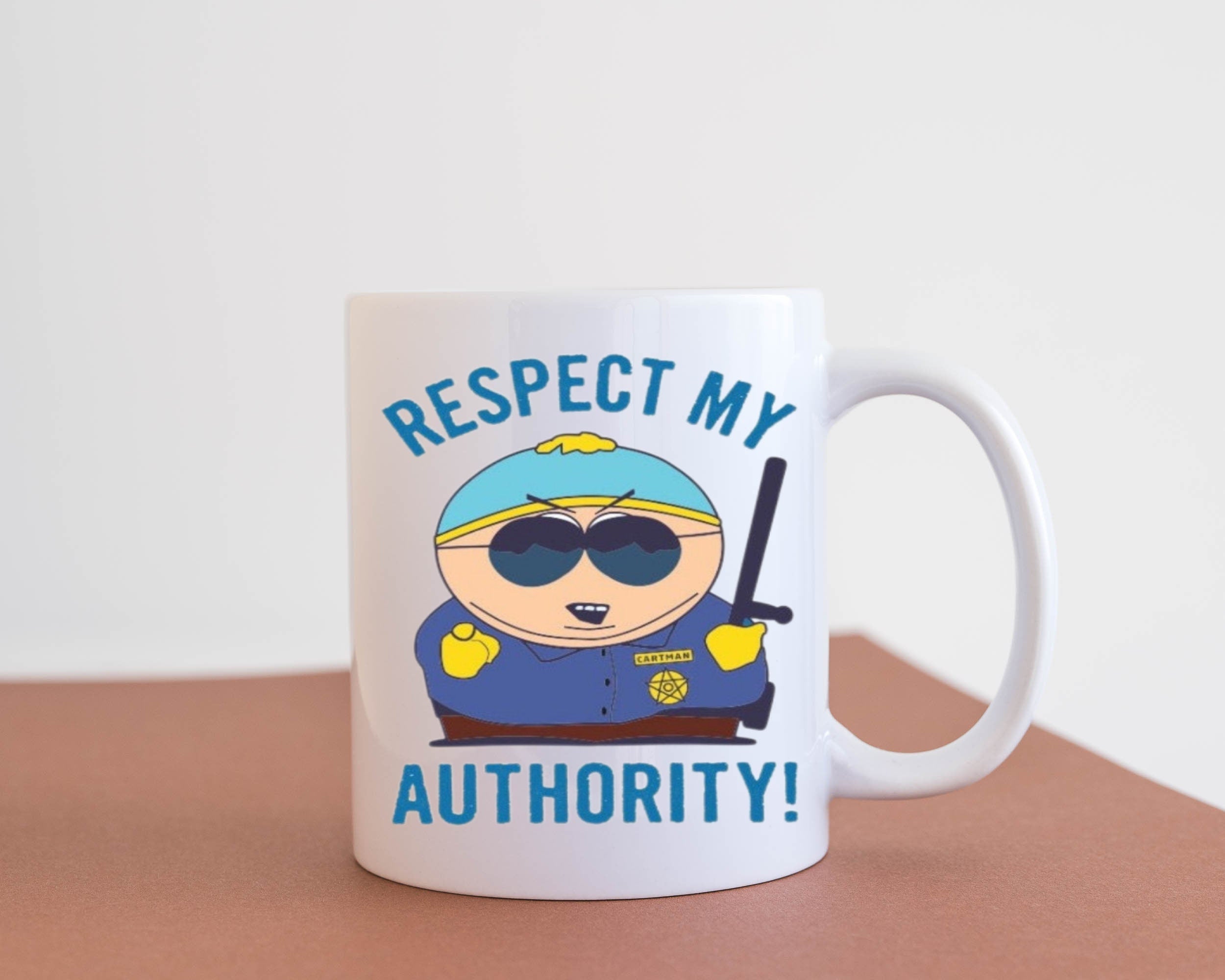 southpark mug ,eric cartman,respect my authoritah  ,90s animated cartoon,southpark mug  ,handmade southpark mug,cartman ,90s coffee mug