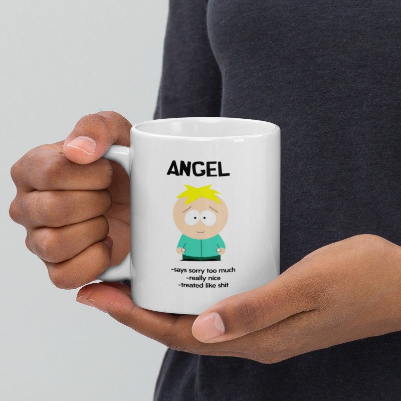 southpark butters name meme ,angel -southpark gifts,handmade southpark mug,southpark cup ,90s cartoon mug