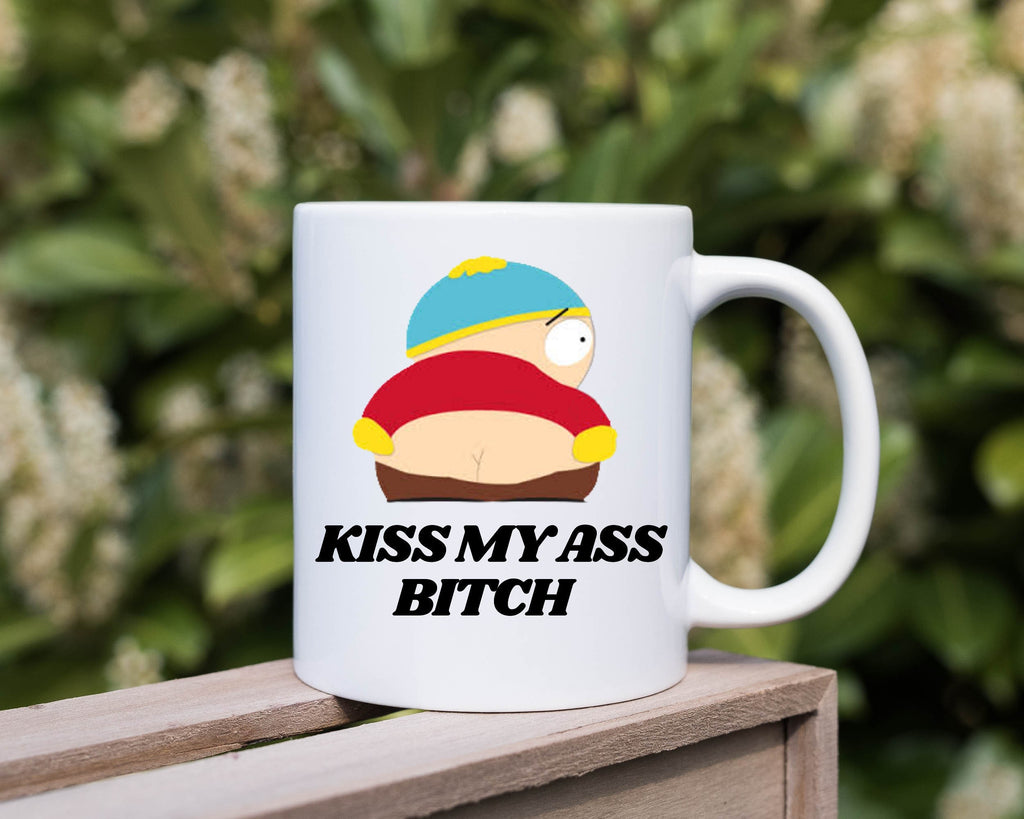 southpark eric cartman , kiss my arse bitch   ,handmade southpark mug,southpark gifts,cartman mug,90s cartoon mug,southpark cup gift