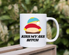 southpark eric cartman , kiss my arse bitch   ,handmade southpark mug,southpark gifts,cartman mug,90s cartoon mug,southpark cup gift