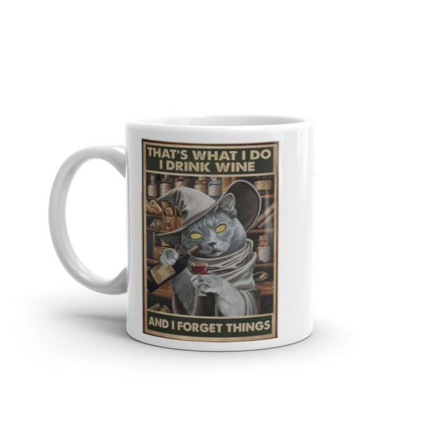 thats what i do i drink wine and forget things , retro black  cat , black cat  11oz coffee mug , cat lover Gifts ,gift for cat owner