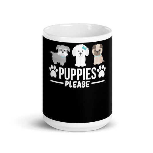 Side view of a white dog lover mug showcasing a custom dog tag design for people. Thoughtful gift for dog lovers and pet owners.