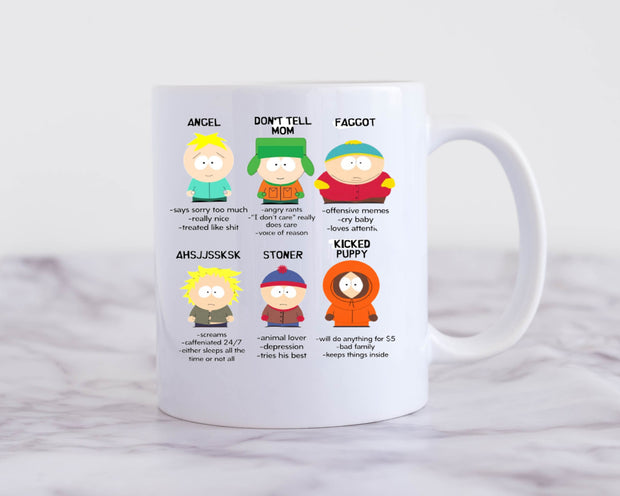 southpark name chart meme ,handmade southpark mug,southpark gifts,cartman mug,90s cartoon mug,southpark cup gift