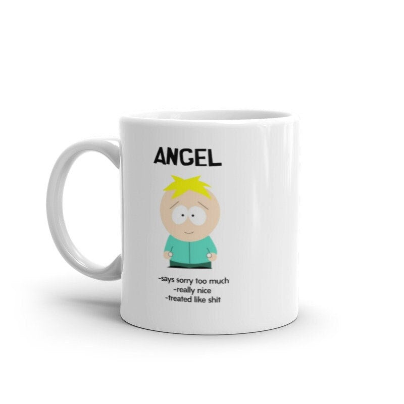 southpark butters name meme ,angel -southpark gifts,handmade southpark mug,southpark cup ,90s cartoon mug