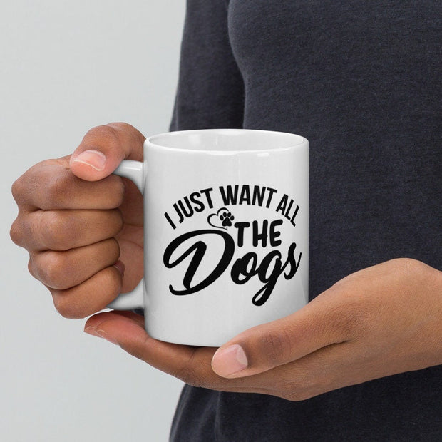 Dog lover coffee mug filled with coffee, featuring a unique dog tag design. Perfect gift for pet owners.